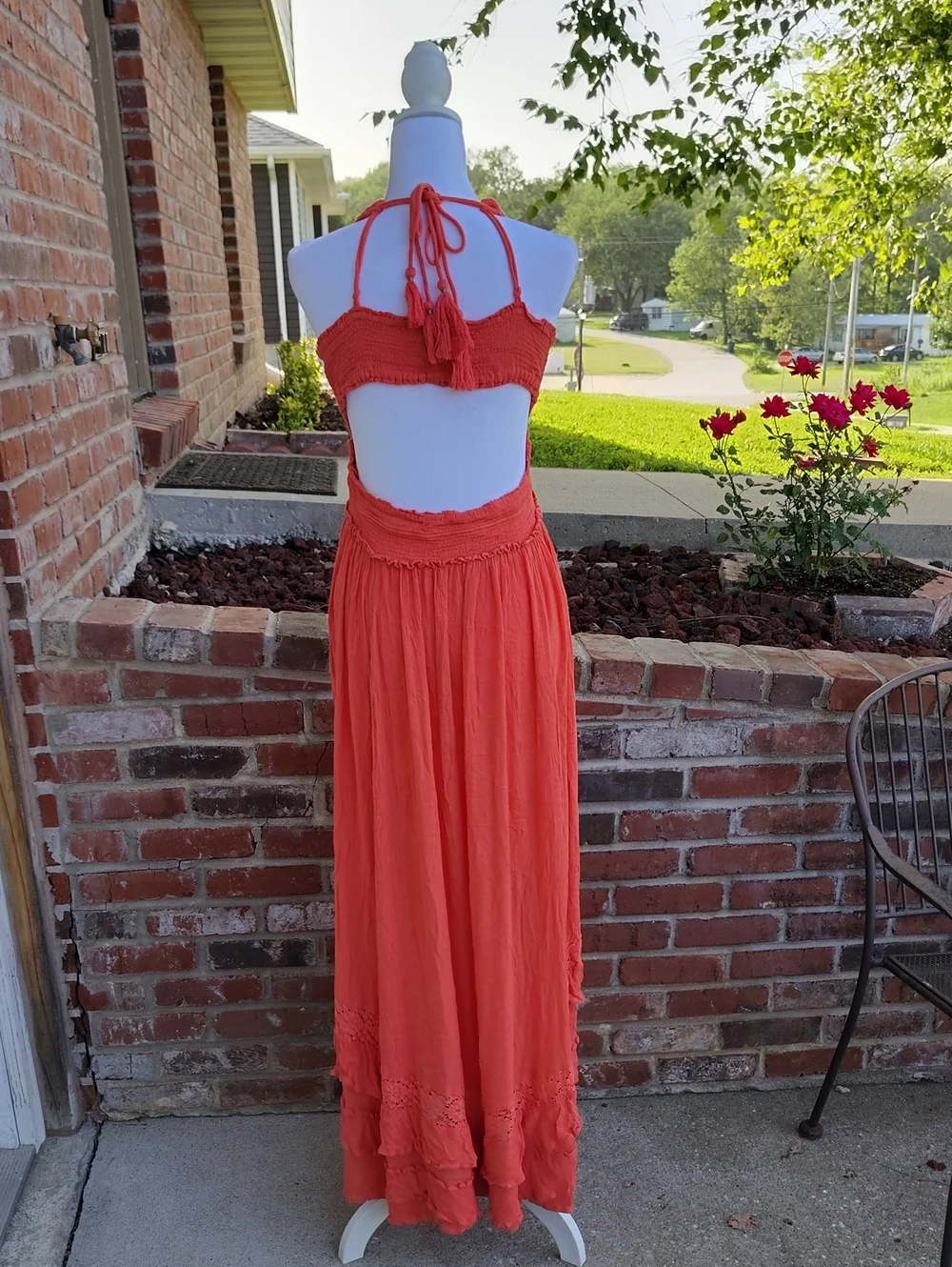Free People Santa Maria Sun Blake Lace Tassel Maxi Dress Size L Bohemian Beachy - Picture 10 of 16
